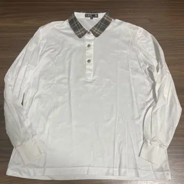 DAKS 화이트 긴팔 피케 셔츠 L 그린 베이지 계열 체크