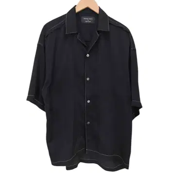 UNITED TOKYO 스웨이드 새틴 오픈 카라 셔츠 남성용 블랙