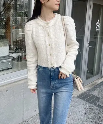 [ 미사용품 새상품 ] NICE CLAUP 트위드 니트 자켓