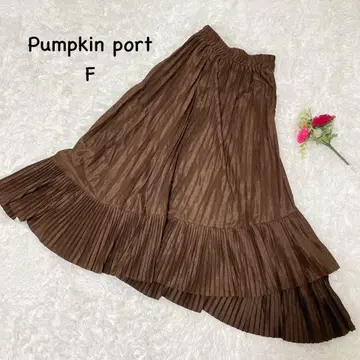 펌킨포트 [ F ] 밑단 플리츠 플레어 스커트 허리밴딩 광택감