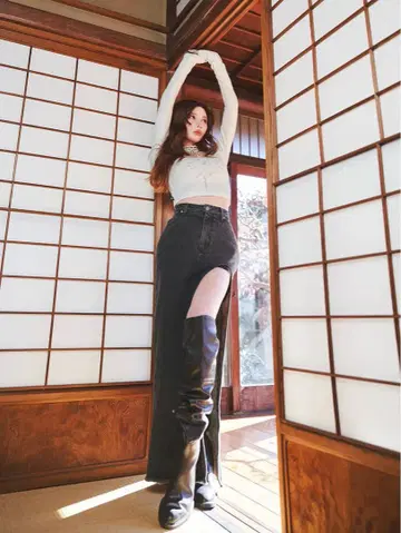프론트 오픈 데님 롱 스커트