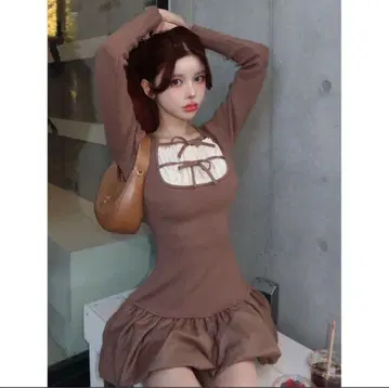 darich 더블 리본 도킹 벌룬 미니 원피스 F-L