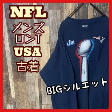 NFL 네이비 2XL 빅 루즈 남성용 긴팔 티셔츠 구제 의류 90s