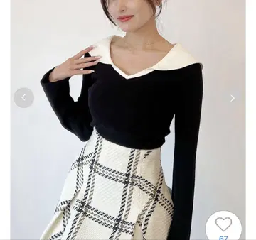 snidel 오프숄더 카라 니트 풀오버