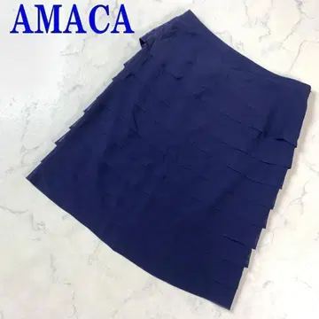 아마카 미디 스커트 울 티어드 안감 있음 파랑 40 C7226