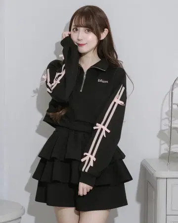 피움 더블 리본 저리 셋업 블랙