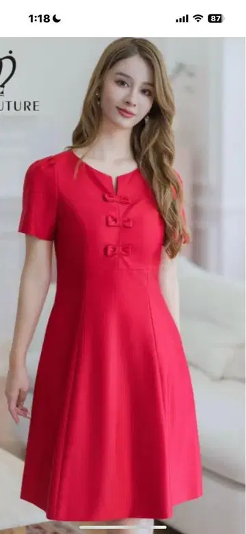 엘르케이엘/GINZA COUTURE 반팔 레드 드레스