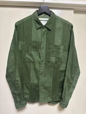 White Mountaineering 패치워크 긴팔 셔츠 밀리터리