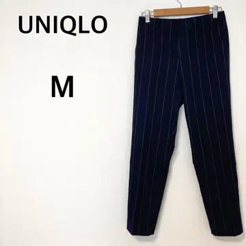 UNIQLO 테이퍼드 팬츠 M 스트라이프 네이비 오피스 캐주얼 슬림 레그