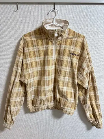 adidas 코듀로이 타탄 체크 하프 지퍼 탑 XS