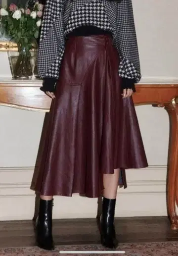 택 포함 새상품 eimy istoire 가죽 패널 스커트 레드