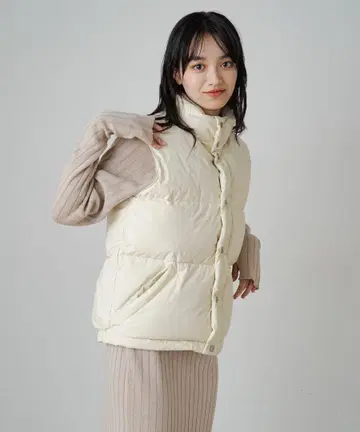 earthy 아이보리 하이 브리드 다운 베스트 다운 베스트 프론트 버튼