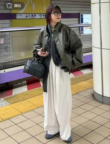 PAGEBOY LIM 인조 가죽 지퍼 블루종 가죽 자켓