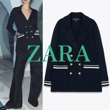 [ ZARA ] 크로스 니트 블레이저 네이비 S