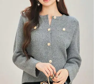 SAISON DE PAPILLON 숏 기장 니트 가디건 그레이 M