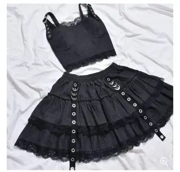 volcdn&aphrodiue 서브컬처 지뢰 데님 뷔스티에 미니 스커트