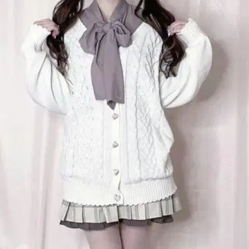 pium 하트 케이블 초콜릿 가디건 롱 가디건 화이트