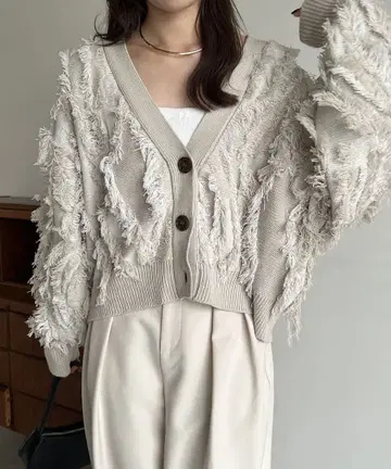 카프리슈르 마쥬 자카드 프린지 가디건