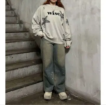 WEGO 위고 스웨터 남녀 공용 데미지 자카드 니트 풀오버