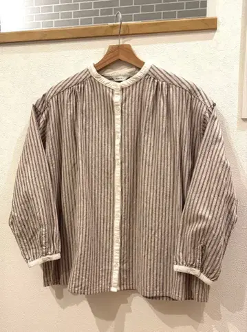 HEAVENLY 중간 두께 코튼 린넨 스트라이프 셔츠 블라우스