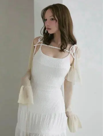 Andmary Sheer ribbon cardigan Beige