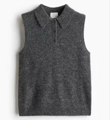 카라 부착 풀오버 베스트 H&M 그레이 니트 슬리브리스