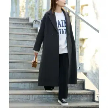 울 더블 모사 롱 코트 벨트