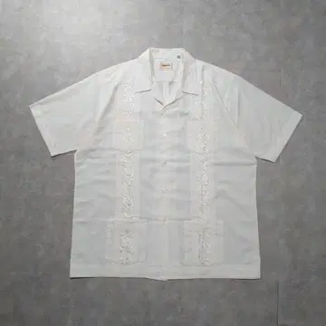 90s 쿠바 셔츠 자수 오픈 카라 반팔 빈티지 K1(4