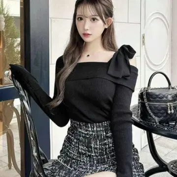 cherimi 원숄 리본 니트탑