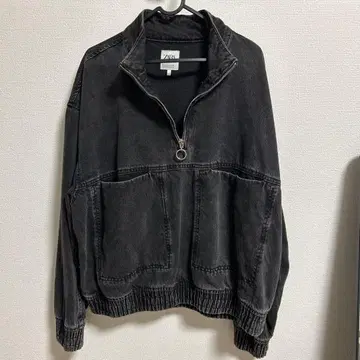 ZARA 하프 지퍼 데님 맨투맨 풀오버 블랙