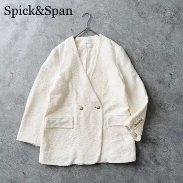 2562Z 스픽 앤 스팬 트위드 노카라 자켓 골드 버튼 면 화이트 S