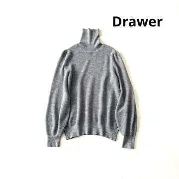 Drawer 와플 조 퍼프 슬리브 터틀넥 니트 캐시미어 혼방 그레이