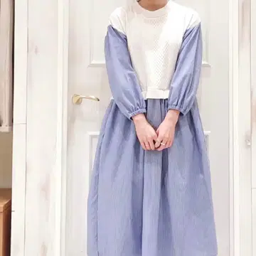 사만사 모스모스 케이블 무늬 자카드 도킹 원피스 (블루)