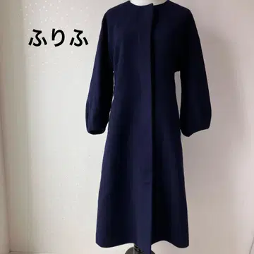 후리후 노카라 롱 코트 네이비 꽃무늬 리버티 벌룬 소매 플라워