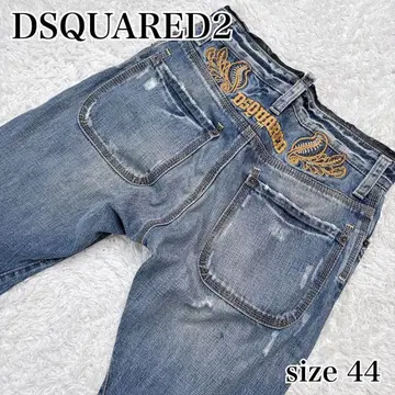 레어 DSQUARED2 데미지 가공 데님 스트랩 벨트 자수 깃털 44