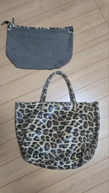 천연 가죽 레오파드 토트백 파우치 포함 가죽백 레오파드 무늬