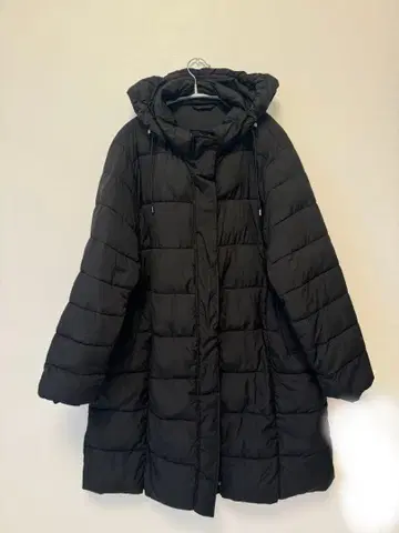 후드 부착 블랙 롱 코트 여성용 4L 폴리에스테르