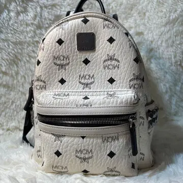 인기 MCM 로고 프린트 화이트 올 패턴 가죽 백팩