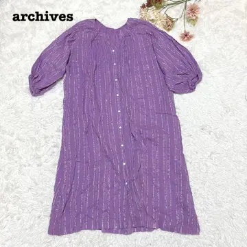 s.1108 [ 아카이브 ] 7부 소매 셔츠 원피스 퍼플 보더 라메