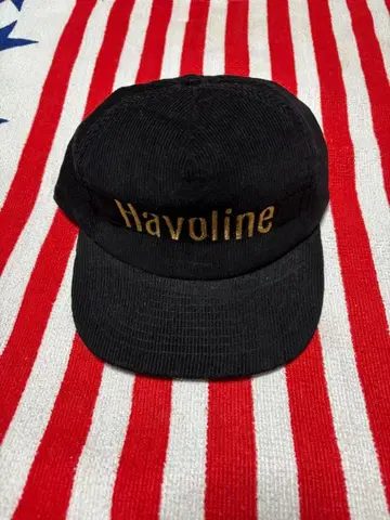 빈티지 80s경 Havoline 블랙 코듀로이 캡 구제 의류 잡화 모터