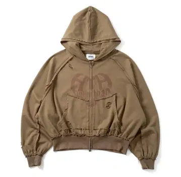 HTH heart logo damage zip hoodie 카키