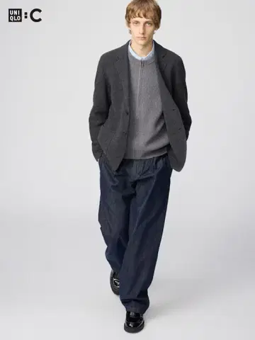 UNIQLO C 턱 스트레이트 팬츠/데님 (69 NAVY x 88cm)
