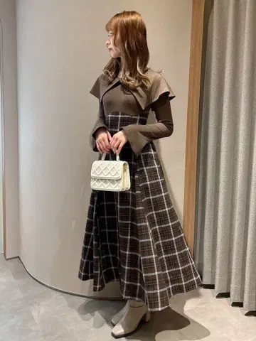 dazzlin 빅 칼라 체크 코르셋 원피스