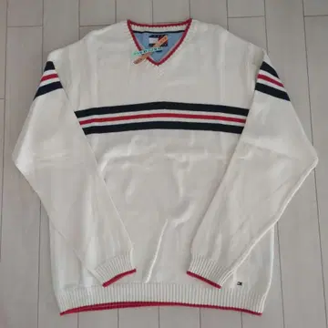 [ 사이즈 XL ] TOMMY HILFIGER 화이트 V넥 스웨터
