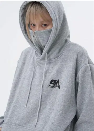 그레이 후드티 후디 집업 하이넥 하프 지퍼