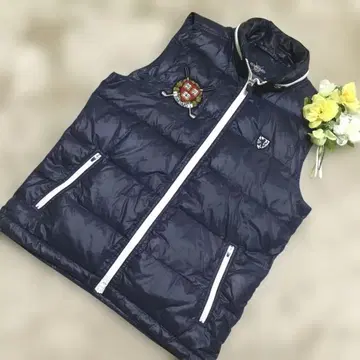 주말 가격 인하 하버드 자수 다운 베스트 네이비