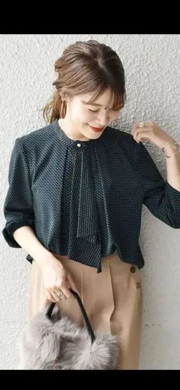 ships 코몬 프린트 블라우스 일본제 네이비 프리 사이즈