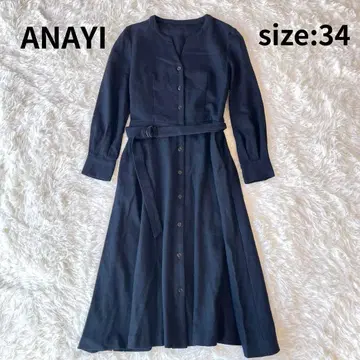 ANAYI 현행 울 셔츠 원피스 벨트 플레어 블랙 34 A라인