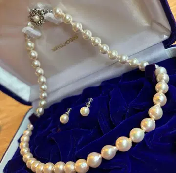 MITSUKOSHI 화이트 펄 목걸이 귀찌 세트
