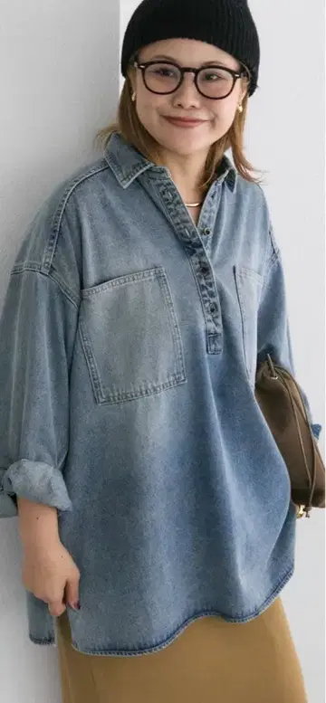 퓨어세신 빈티지라이크 데님 튜닉 셔츠 미사용 새상품